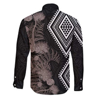 Aotearoa Tukutuku Motif Family Matching Puletasi and Hawaiian Shirt Pohutukawa and Fern Leaves Grayscale Color LT03 - Polynesian Pride