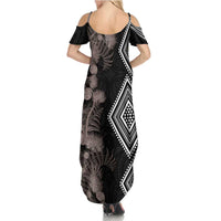 Aotearoa Tukutuku Motif Family Matching Summer Maxi Dress and Hawaiian Shirt Pohutukawa and Fern Leaves Grayscale Color LT03 - Polynesian Pride