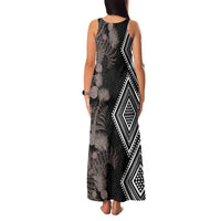 Aotearoa Tukutuku Motif Family Matching Tank Maxi Dress and Hawaiian Shirt Pohutukawa and Fern Leaves Grayscale Color LT03 - Polynesian Pride