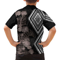 Aotearoa Tukutuku Motif Hawaiian Shirt Pohutukawa and Fern Leaves Grayscale Color LT03 - Polynesian Pride