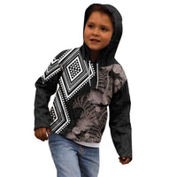 Aotearoa Tukutuku Motif Kid Hoodie Pohutukawa and Fern Leaves Grayscale Color LT03 - Polynesian Pride