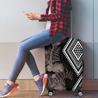 Aotearoa Tukutuku Motif Luggage Cover Pohutukawa and Fern Leaves Grayscale Color