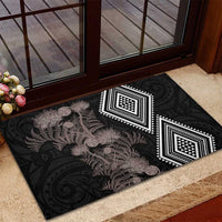 Aotearoa Tukutuku Motif Rubber Doormat Pohutukawa and Fern Leaves Grayscale Color
