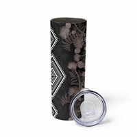 Aotearoa Tukutuku Motif Skinny Tumbler Pohutukawa and Fern Leaves Grayscale Color LT03 - Polynesian Pride