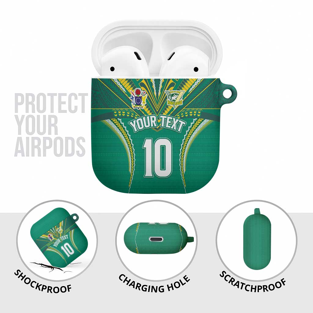 Custom Cook Islands Rugby AirPods Case Tatau Art Sport Style Green Color