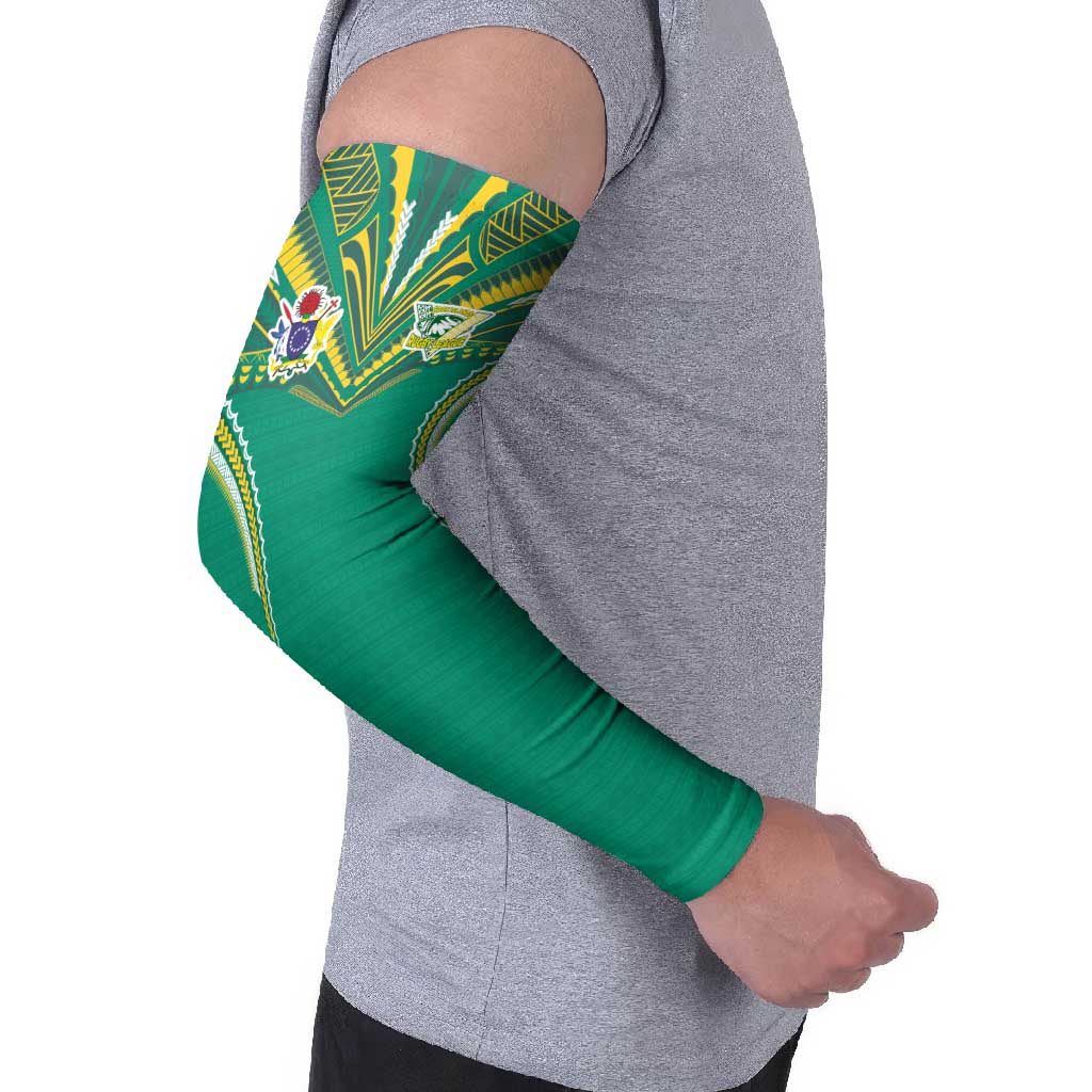 Custom Cook Islands Rugby Arm Sleeves Tatau Art Sport Style Green Color