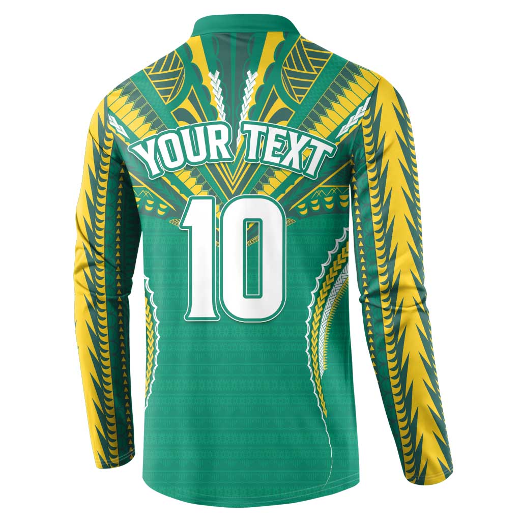 Custom Cook Islands Rugby Button Sweatshirt Tatau Art Sport Style Green Color