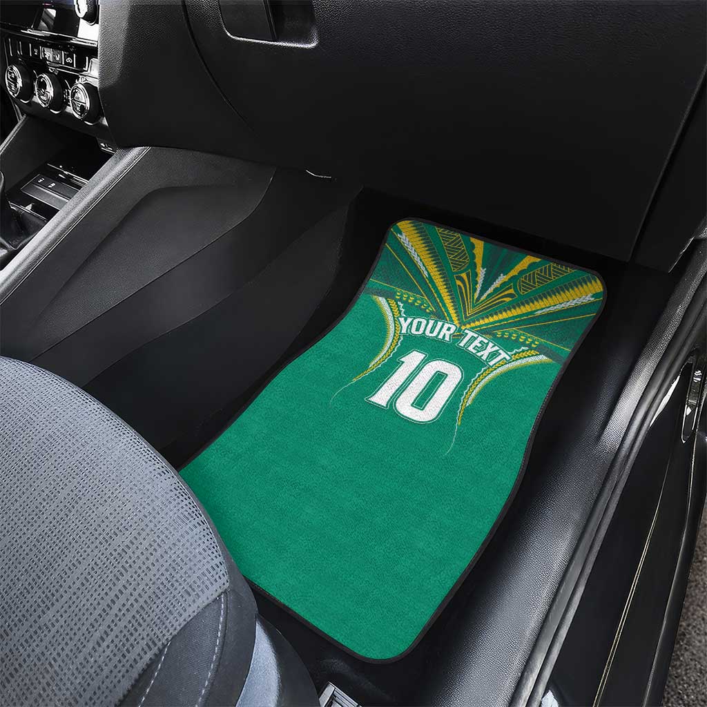 Custom Cook Islands Rugby Car Mats Tatau Art Sport Style Green Color