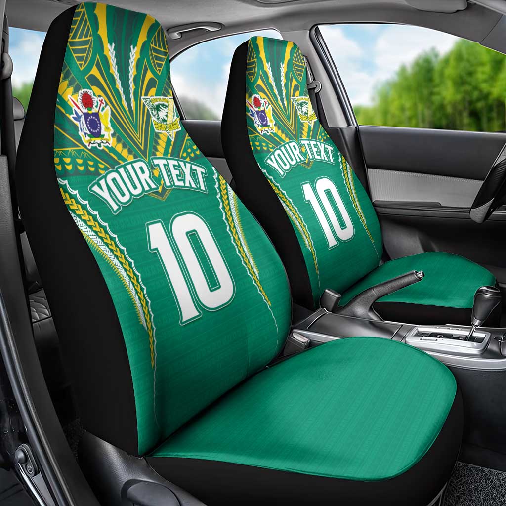 Custom Cook Islands Rugby Car Seat Cover Tatau Art Sport Style Green Color