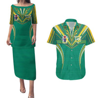 Custom Cook Islands Rugby Couples Matching Puletasi and Hawaiian Shirt Tatau Art Sport Style Green Color LT03 Green - Polynesian Pride