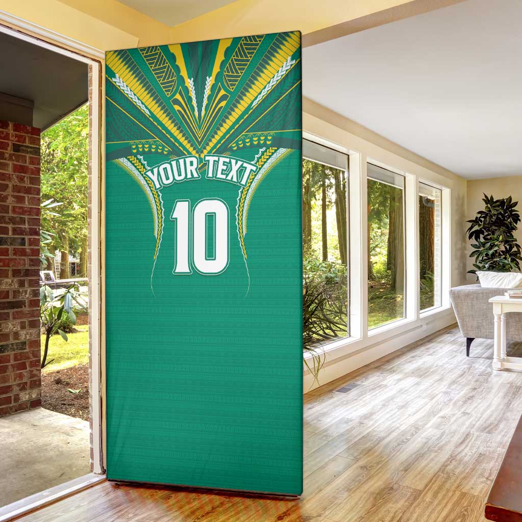 Custom Cook Islands Rugby Door Cover Tatau Art Sport Style Green Color