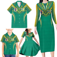 Custom Cook Islands Rugby Family Matching Long Sleeve Bodycon Dress and Hawaiian Shirt Tatau Art Sport Style Green Color LT03 - Polynesian Pride