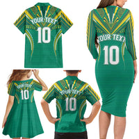 Custom Cook Islands Rugby Family Matching Long Sleeve Bodycon Dress and Hawaiian Shirt Tatau Art Sport Style Green Color LT03 - Polynesian Pride