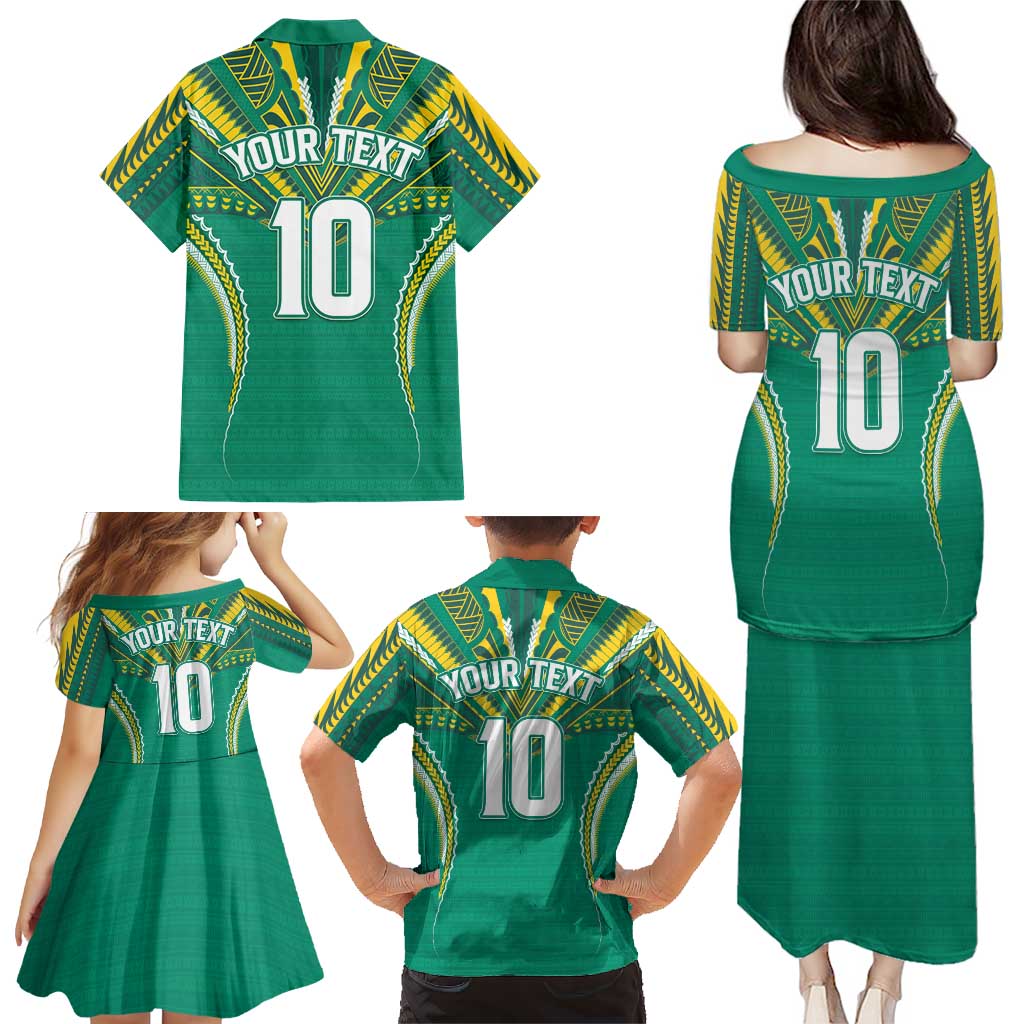 Custom Cook Islands Rugby Family Matching Puletasi and Hawaiian Shirt Tatau Art Sport Style Green Color LT03 - Polynesian Pride