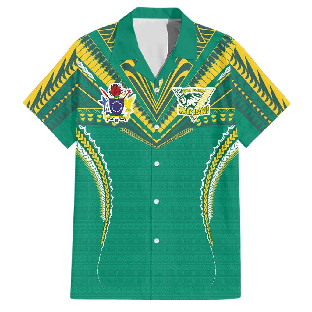Custom Cook Islands Rugby Family Matching Puletasi and Hawaiian Shirt Tatau Art Sport Style Green Color LT03 Dad's Shirt - Short Sleeve Green - Polynesian Pride
