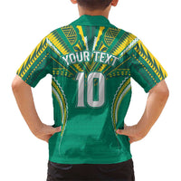 Custom Cook Islands Rugby Family Matching Short Sleeve Bodycon Dress and Hawaiian Shirt Tatau Art Sport Style Green Color LT03 - Polynesian Pride