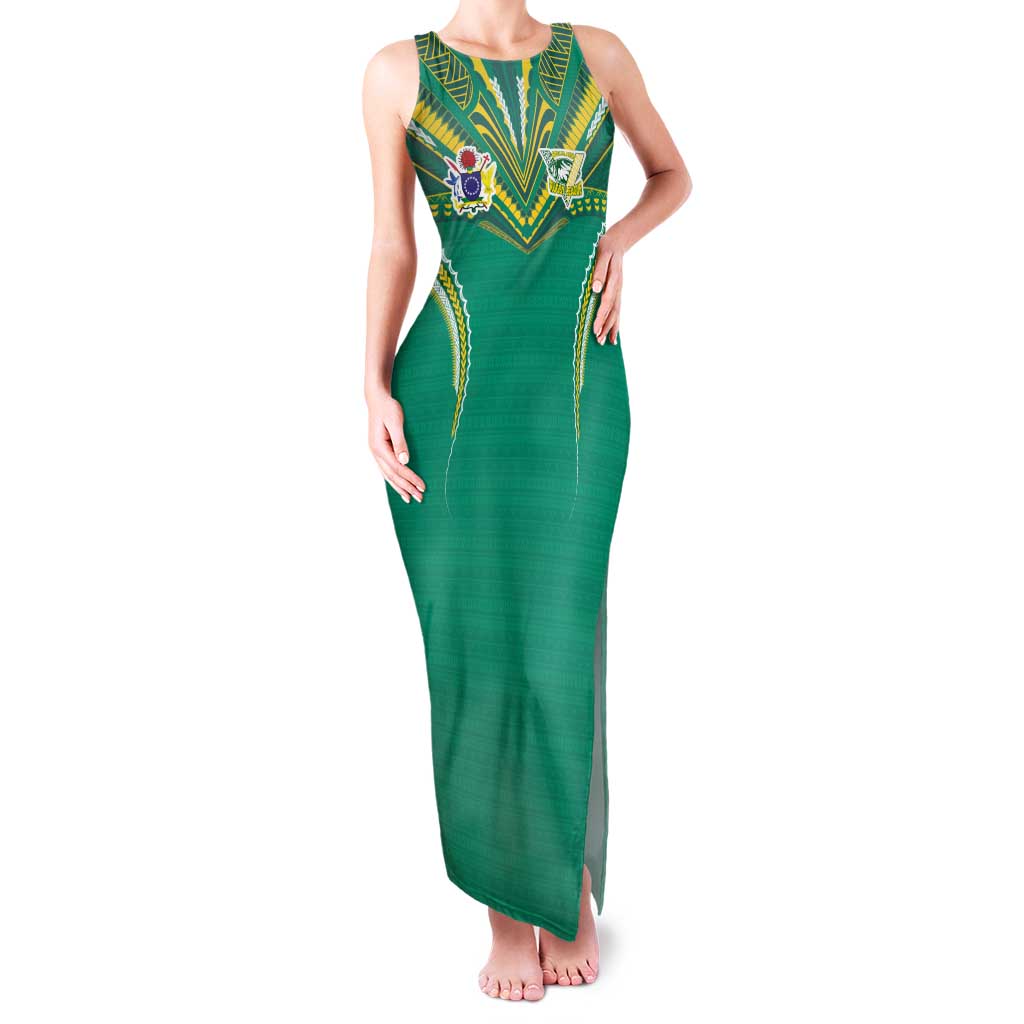 Custom Cook Islands Rugby Family Matching Tank Maxi Dress and Hawaiian Shirt Tatau Art Sport Style Green Color LT03 Mom's Dress Green - Polynesian Pride