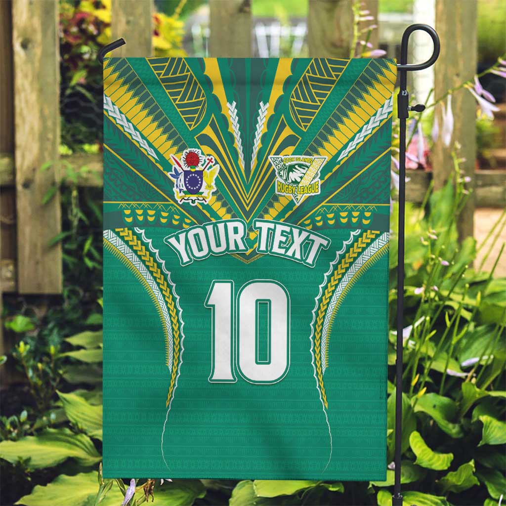Custom Cook Islands Rugby Garden Flag Tatau Art Sport Style Green Color