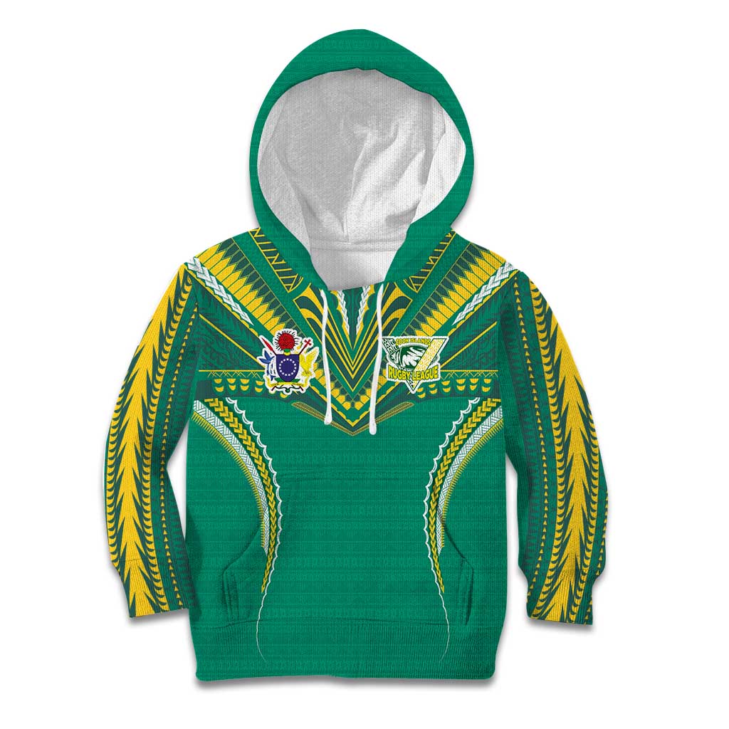 Custom Cook Islands Rugby Kid Hoodie Tatau Art Sport Style Green Color