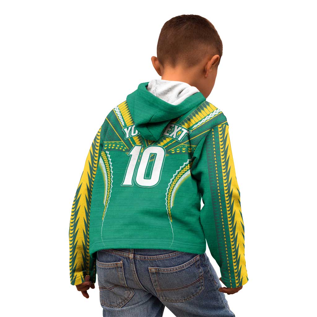Custom Cook Islands Rugby Kid Hoodie Tatau Art Sport Style Green Color
