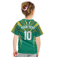 Custom Cook Islands Rugby Kid T Shirt Tatau Art Sport Style Green Color
