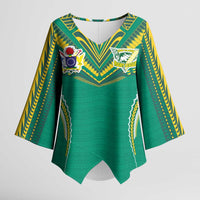 Custom Cook Islands Rugby Kimono Sleeve Blouse Tatau Art Sport Style Green Color