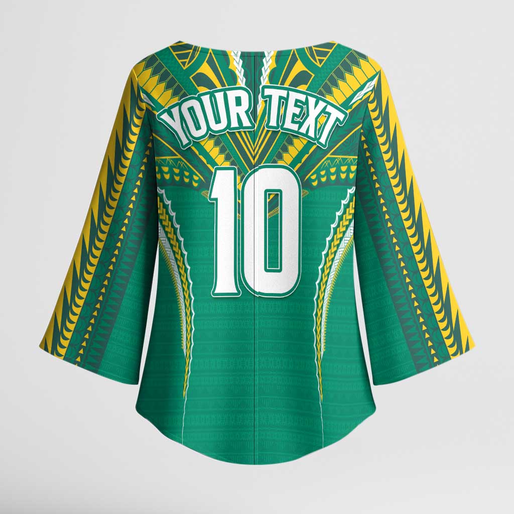 Custom Cook Islands Rugby Kimono Sleeve Blouse Tatau Art Sport Style Green Color