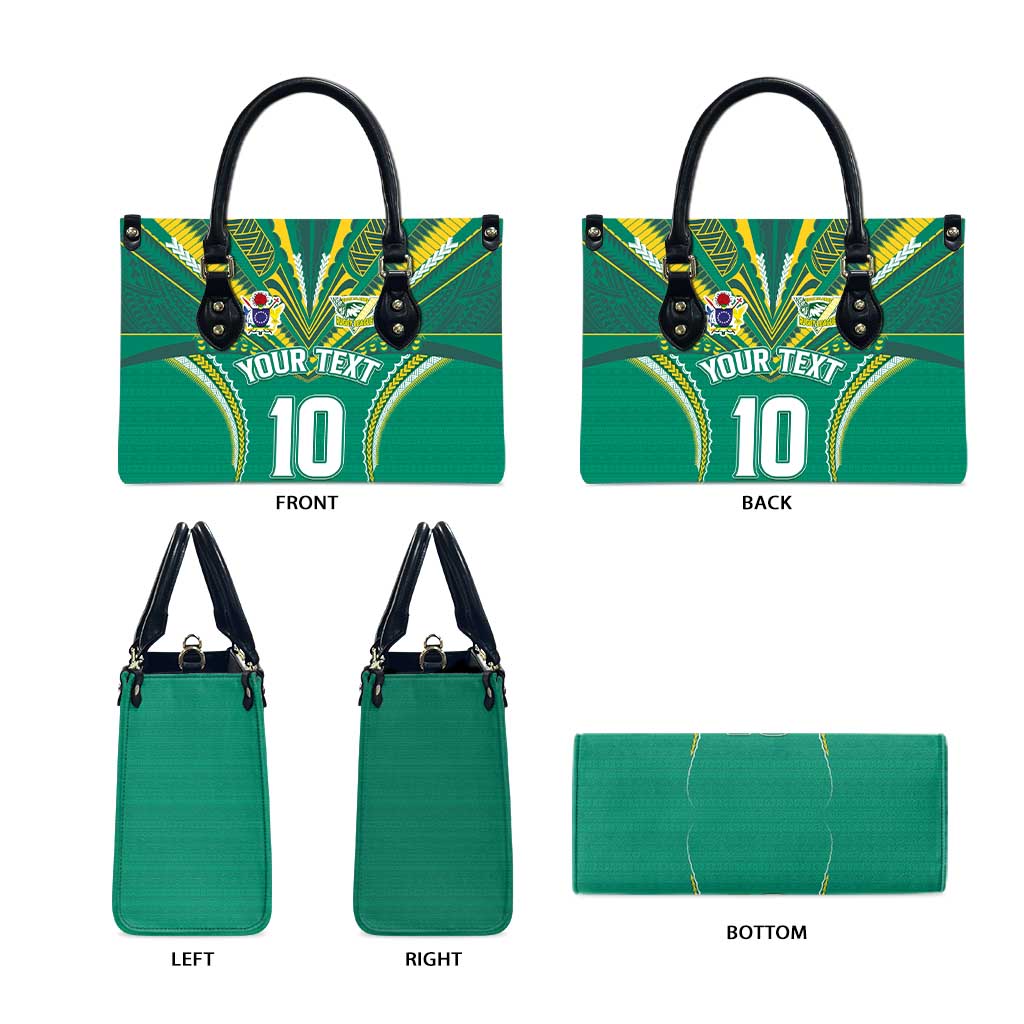 Custom Cook Islands Rugby Leather Bag Tatau Art Sport Style Green Color