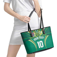 Custom Cook Islands Rugby Leather Tote Bag Tatau Art Sport Style Green Color