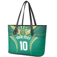 Custom Cook Islands Rugby Leather Tote Bag Tatau Art Sport Style Green Color