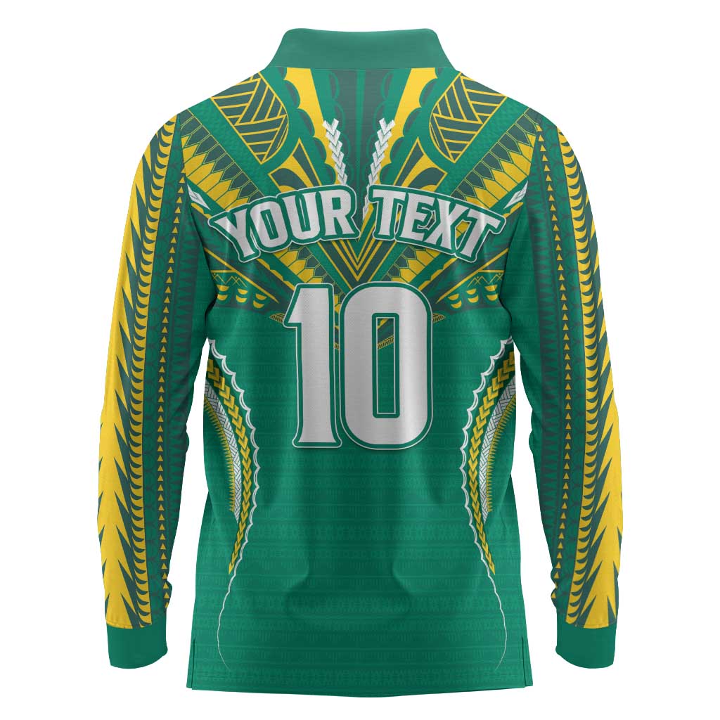 Custom Cook Islands Rugby Long Sleeve Polo Shirt Tatau Art Sport Style Green Color