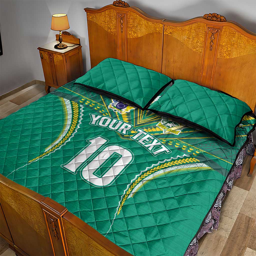 Custom Cook Islands Rugby Quilt Bed Set Tatau Art Sport Style Green Color
