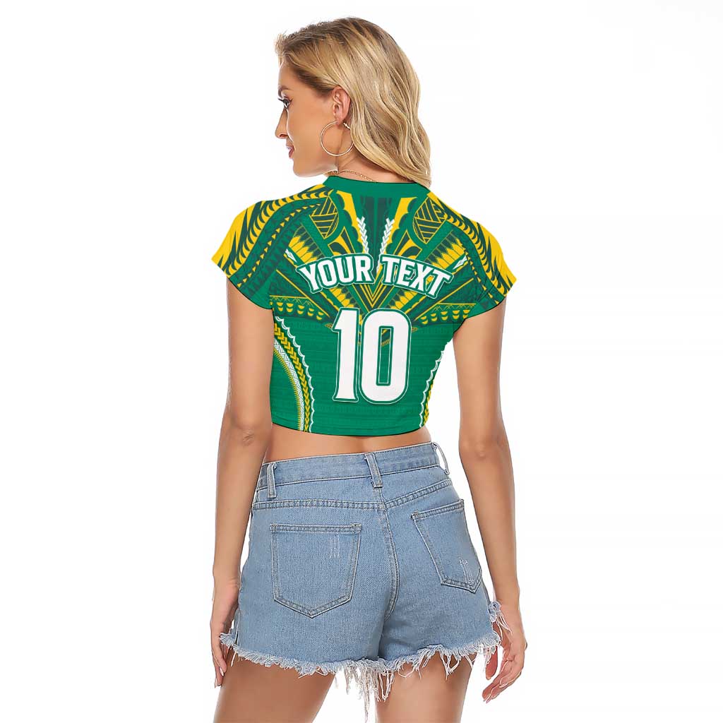 Custom Cook Islands Rugby Raglan Cropped T Shirt Tatau Art Sport Style Green Color