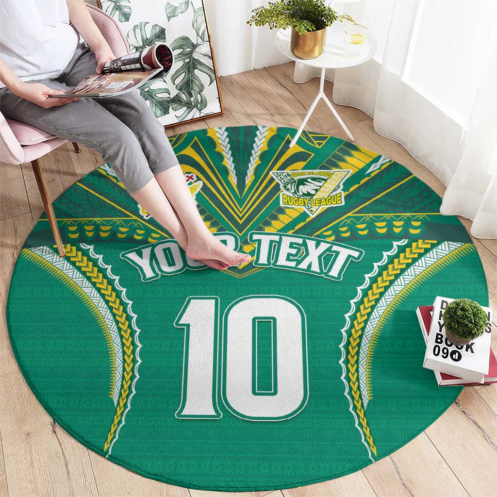 Custom Cook Islands Rugby Round Carpet Tatau Art Sport Style Green Color