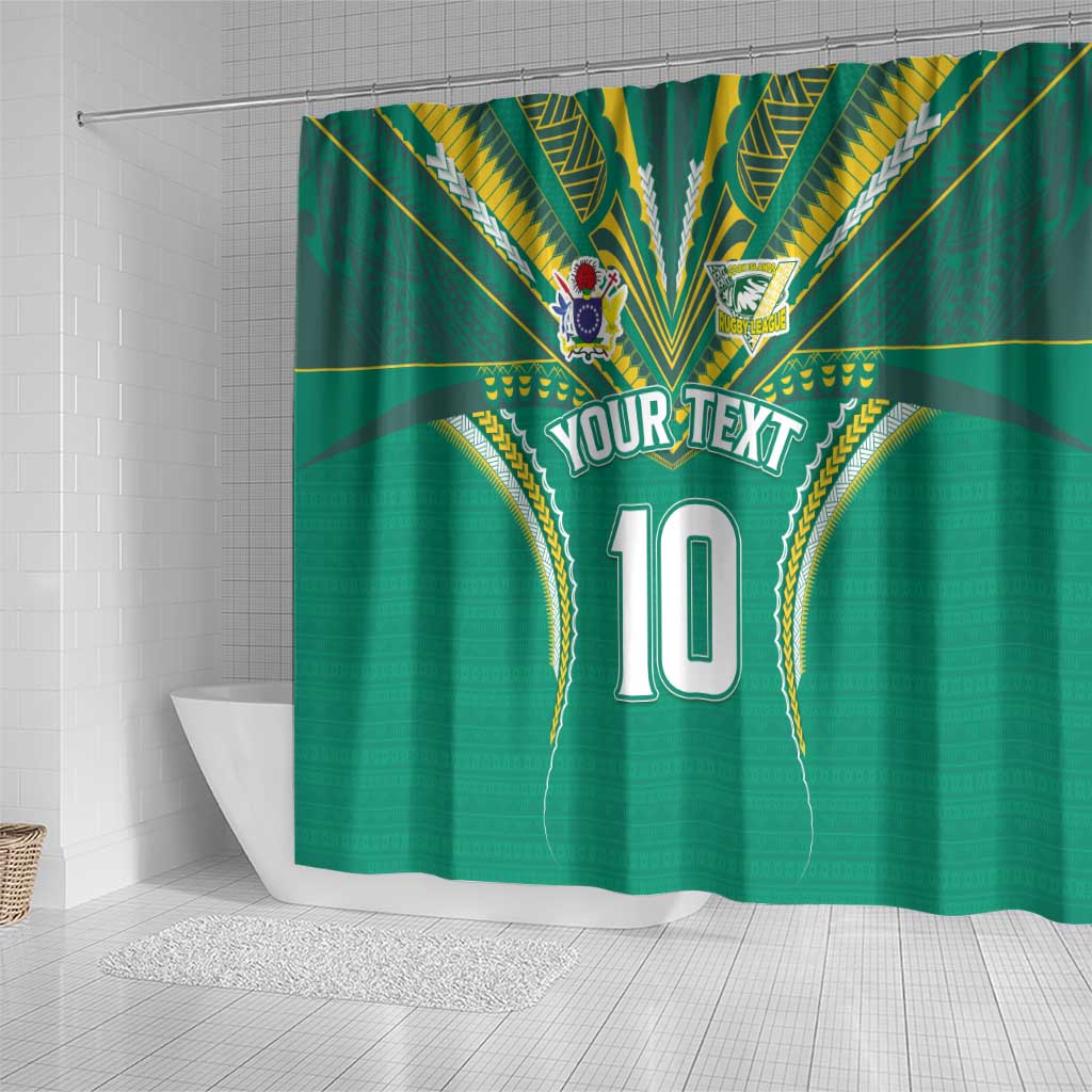 Custom Cook Islands Rugby Shower Curtain Tatau Art Sport Style Green Color