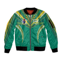 Custom Cook Islands Rugby Sleeve Zip Bomber Jacket Tatau Art Sport Style Green Color
