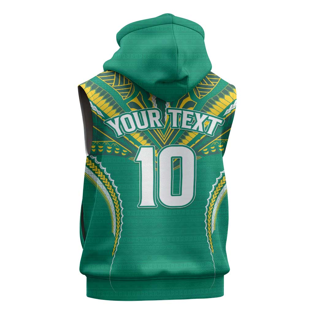 Custom Cook Islands Rugby Sleeveless Hoodie Tatau Art Sport Style Green Color