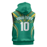 Custom Cook Islands Rugby Sleeveless Hoodie Tatau Art Sport Style Green Color