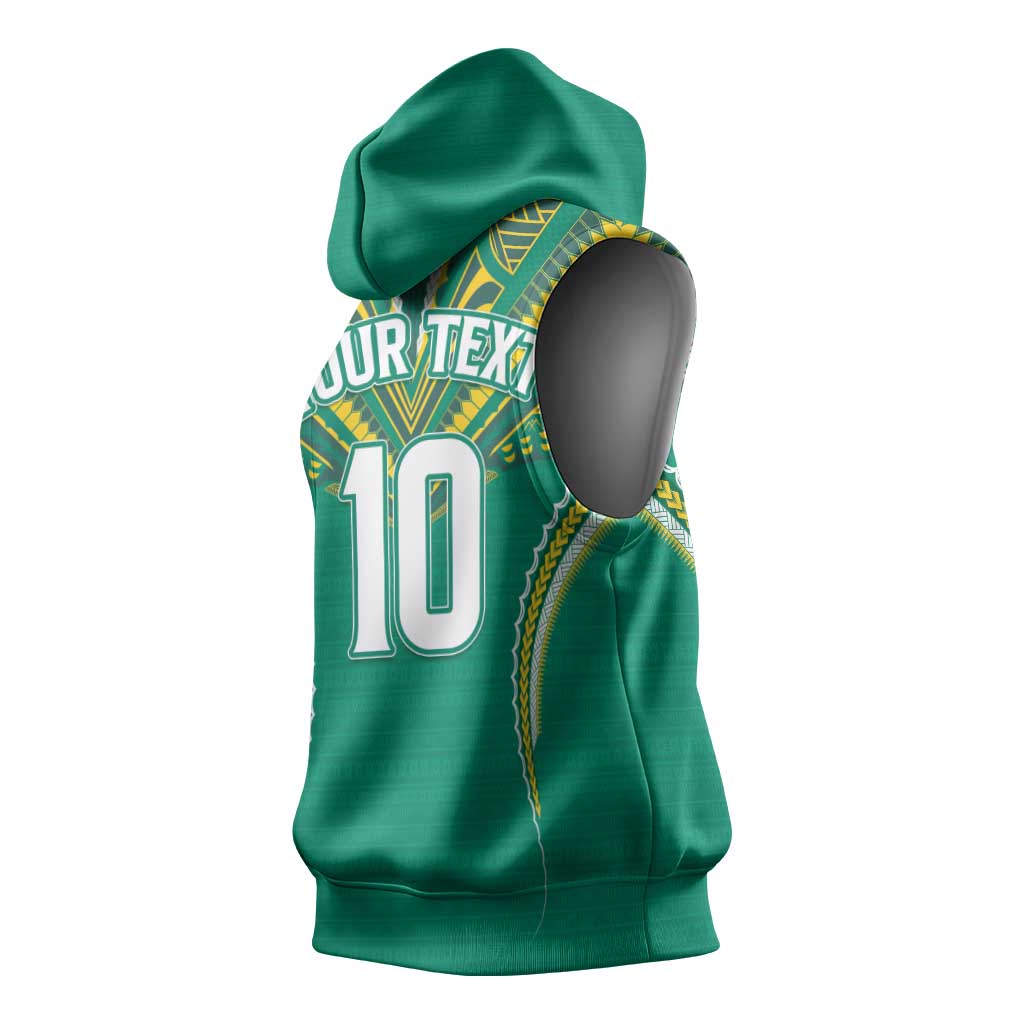 Custom Cook Islands Rugby Sleeveless Hoodie Tatau Art Sport Style Green Color