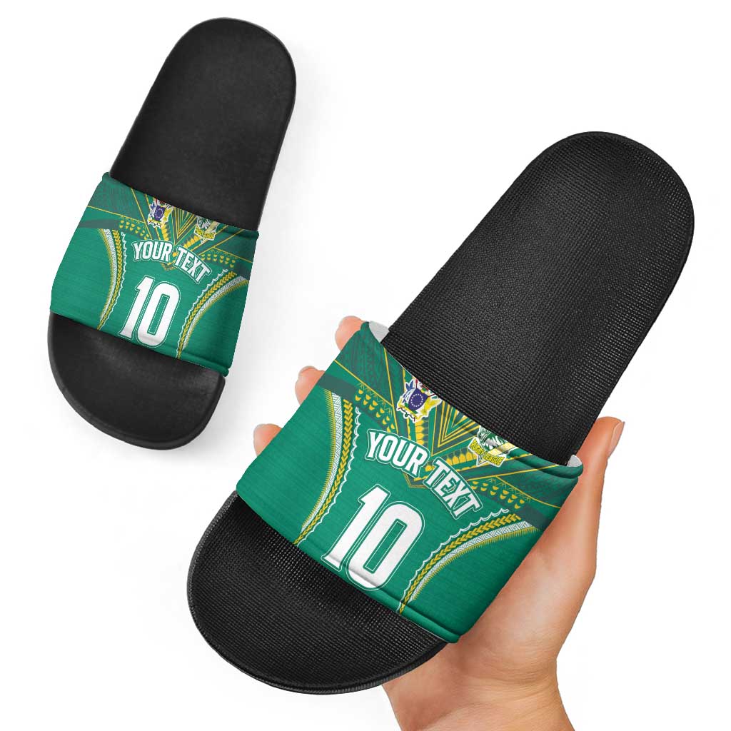 Custom Cook Islands Rugby Slide Sandals Tatau Art Sport Style Green Color