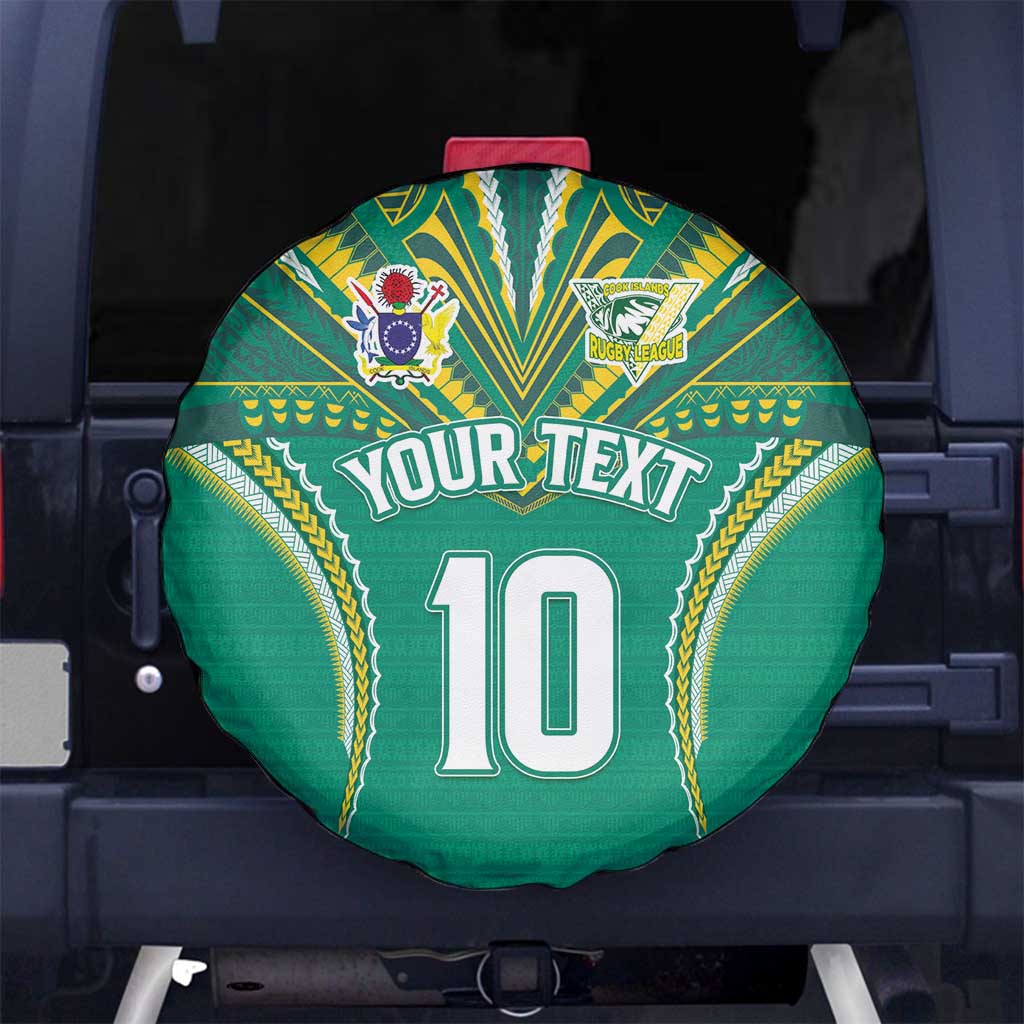 Custom Cook Islands Rugby Spare Tire Cover Tatau Art Sport Style Green Color
