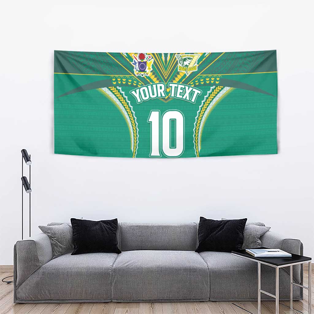 Custom Cook Islands Rugby Tapestry Tatau Art Sport Style Green Color
