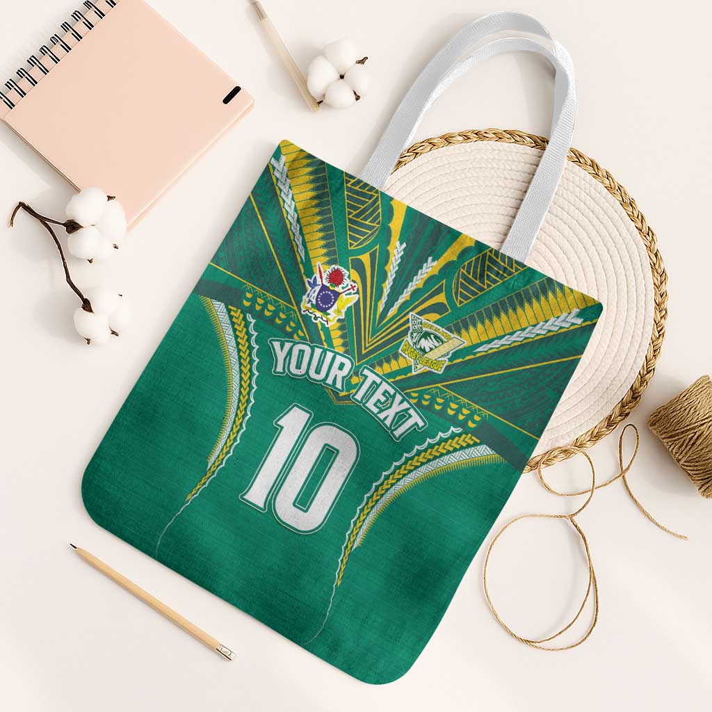 Custom Cook Islands Rugby Tote Bag Tatau Art Sport Style Green Color