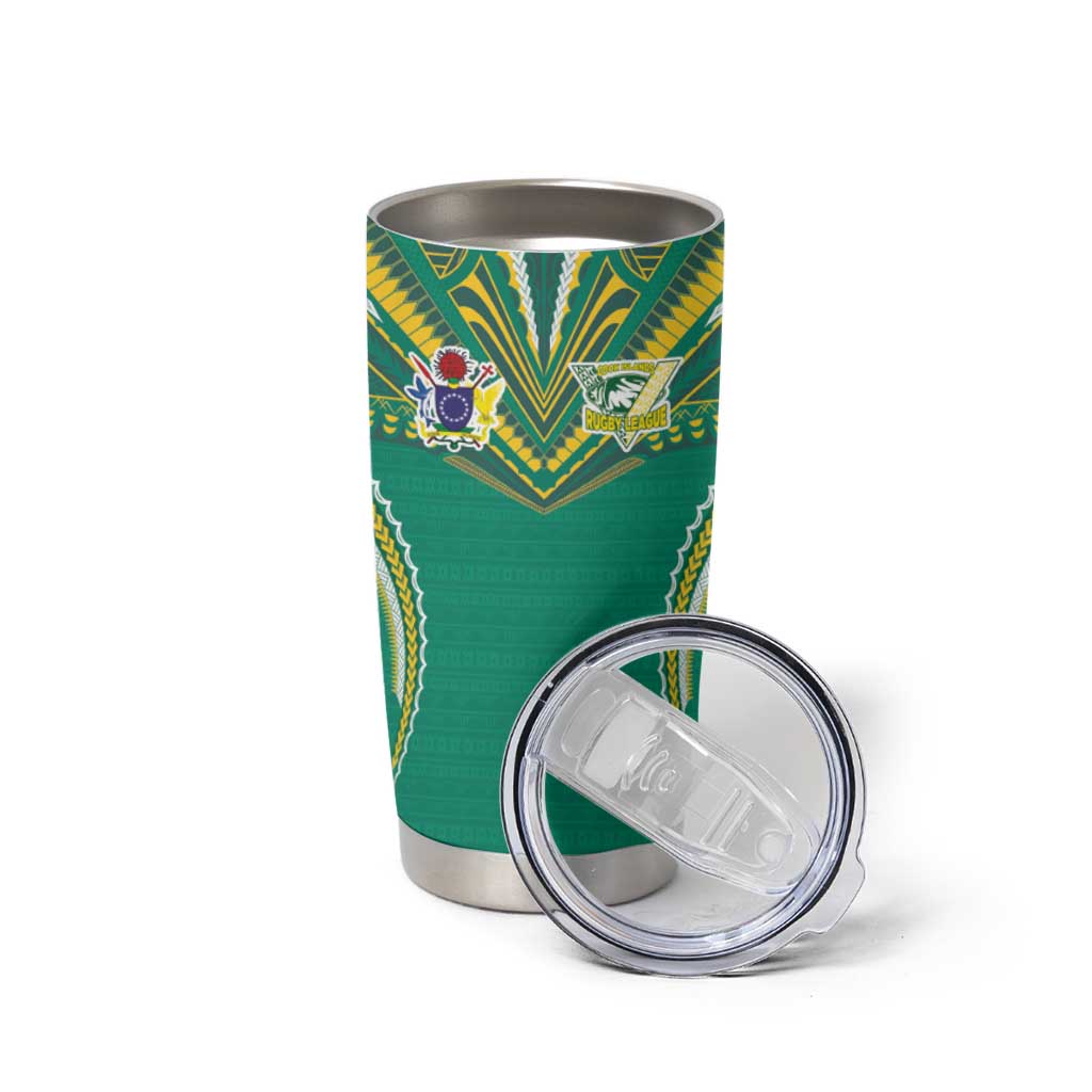 Custom Cook Islands Rugby Tumbler Cup Tatau Art Sport Style Green Color