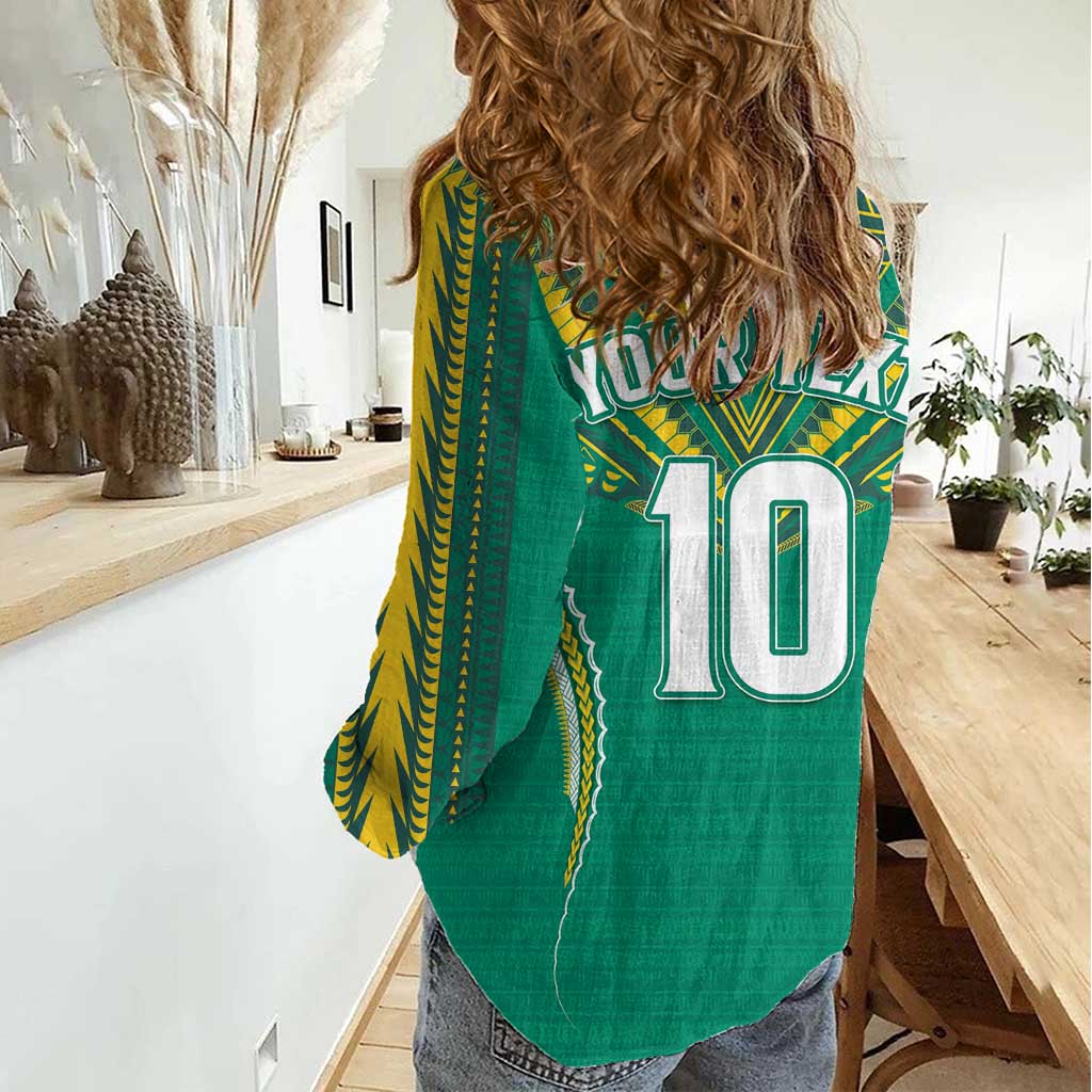 Custom Cook Islands Rugby Women Casual Shirt Tatau Art Sport Style Green Color LT03 - Polynesian Pride