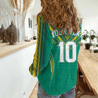 Custom Cook Islands Rugby Women Casual Shirt Tatau Art Sport Style Green Color LT03 - Polynesian Pride