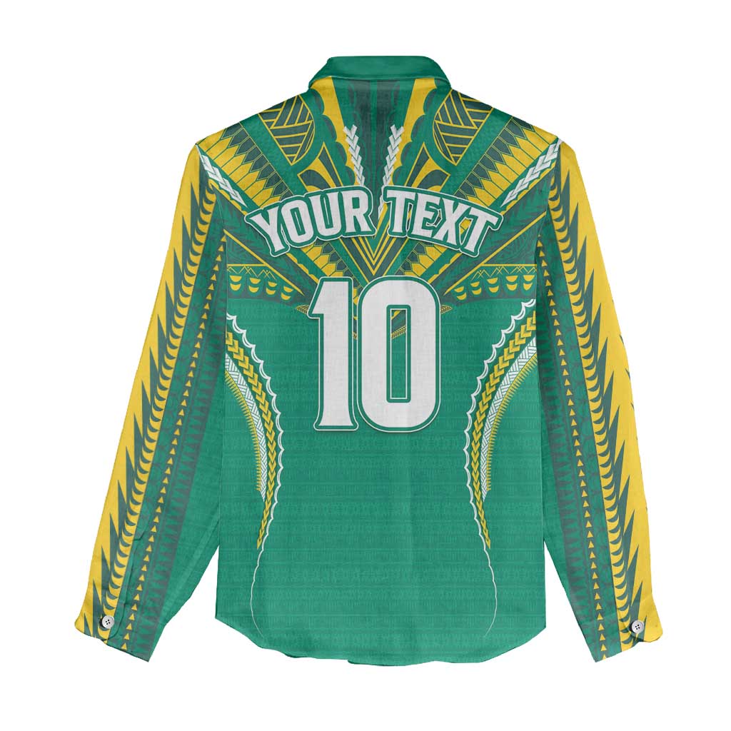 Custom Cook Islands Rugby Women Casual Shirt Tatau Art Sport Style Green Color LT03 - Polynesian Pride
