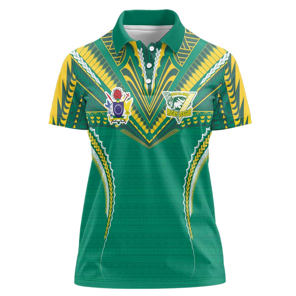 Custom Cook Islands Rugby Women Polo Shirt Tatau Art Sport Style Green Color LT03 Female Green - Polynesian Pride