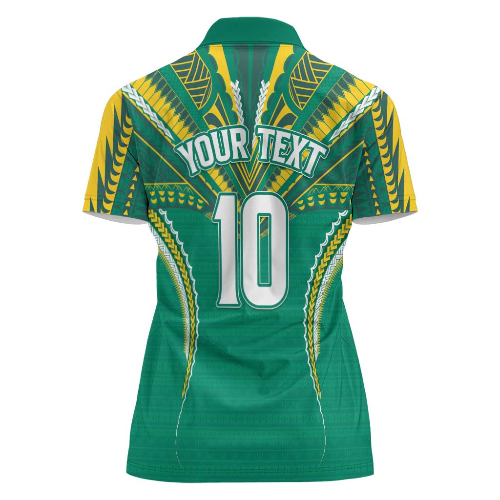 Custom Cook Islands Rugby Women Polo Shirt Tatau Art Sport Style Green Color LT03 - Polynesian Pride