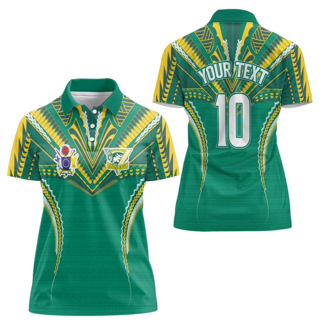 Custom Cook Islands Rugby Women Polo Shirt Tatau Art Sport Style Green Color LT03 - Polynesian Pride
